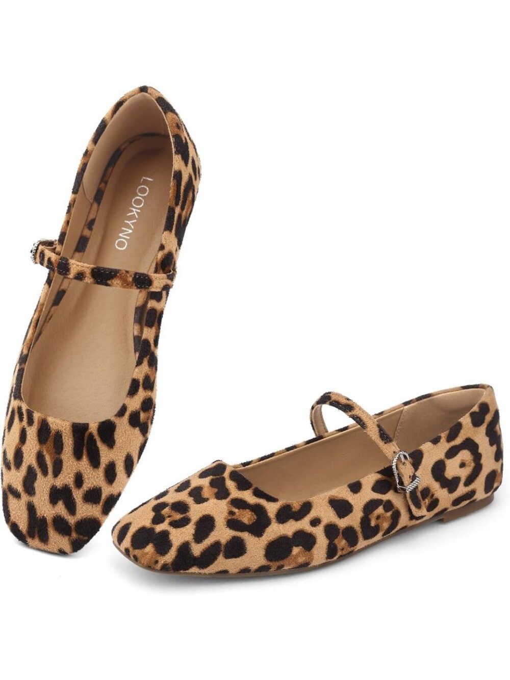 Womens Leopard Closed Toe Chic Footwear Latex Insole Ballet Mary Jane Flat Shoes